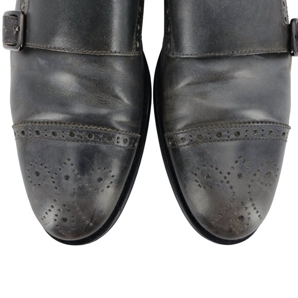 Bruno Magli Italy Gray Leather Double Monk Strap Loafers Men size 11 Dress Shoes